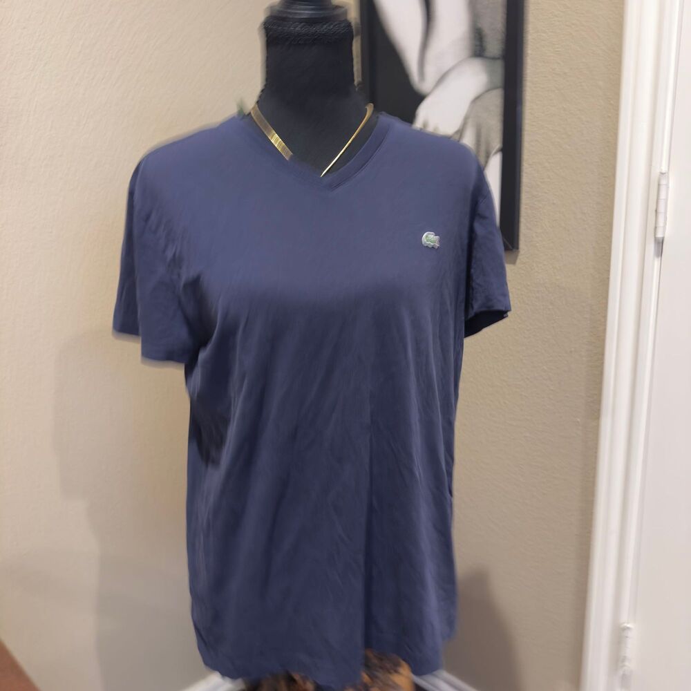 Lacoste Men's Navy Blue V-Neck T-Shirt 100% Pima Cotton Regular Fit